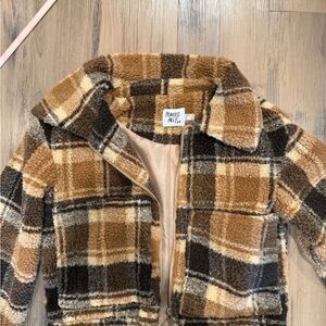 Princess Polly Kids Checkered Puffer Jacket - Brown and Cream